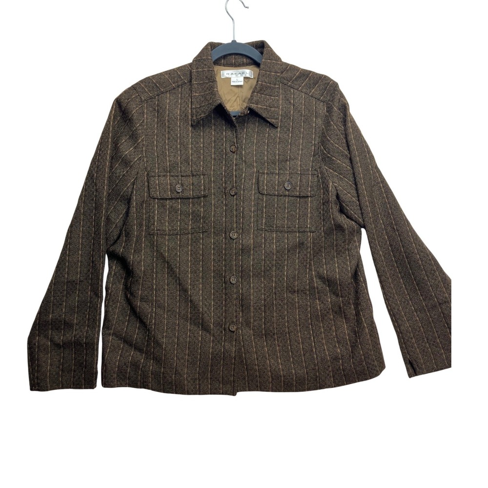 RAFAEL Women's Brown Striped Button‎ Up Jacket Size L
